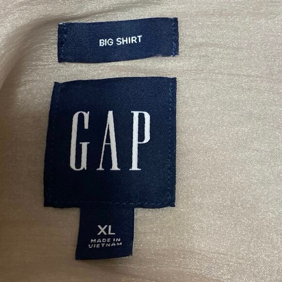 Gap Women's Beige Tan Chiffon Long Sleeve Oversized Button Down Shirt Top Sz XL - Picture 3 of 4